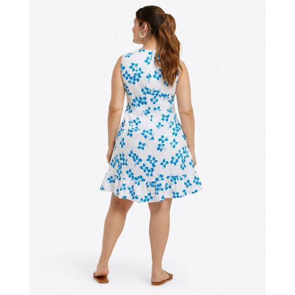 Draper James LINEN FAUX WRAP DRESS BLUE ORCHID Floral Size 18 - Picture 4 of 10